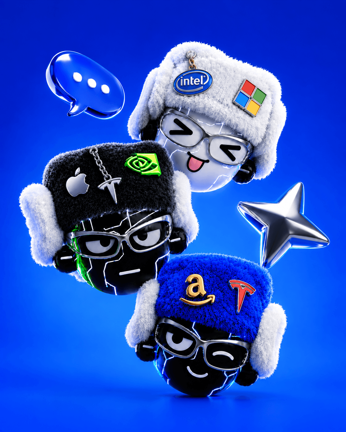 Expressive Daybreak heads laughing and winking with a blue speech bubble